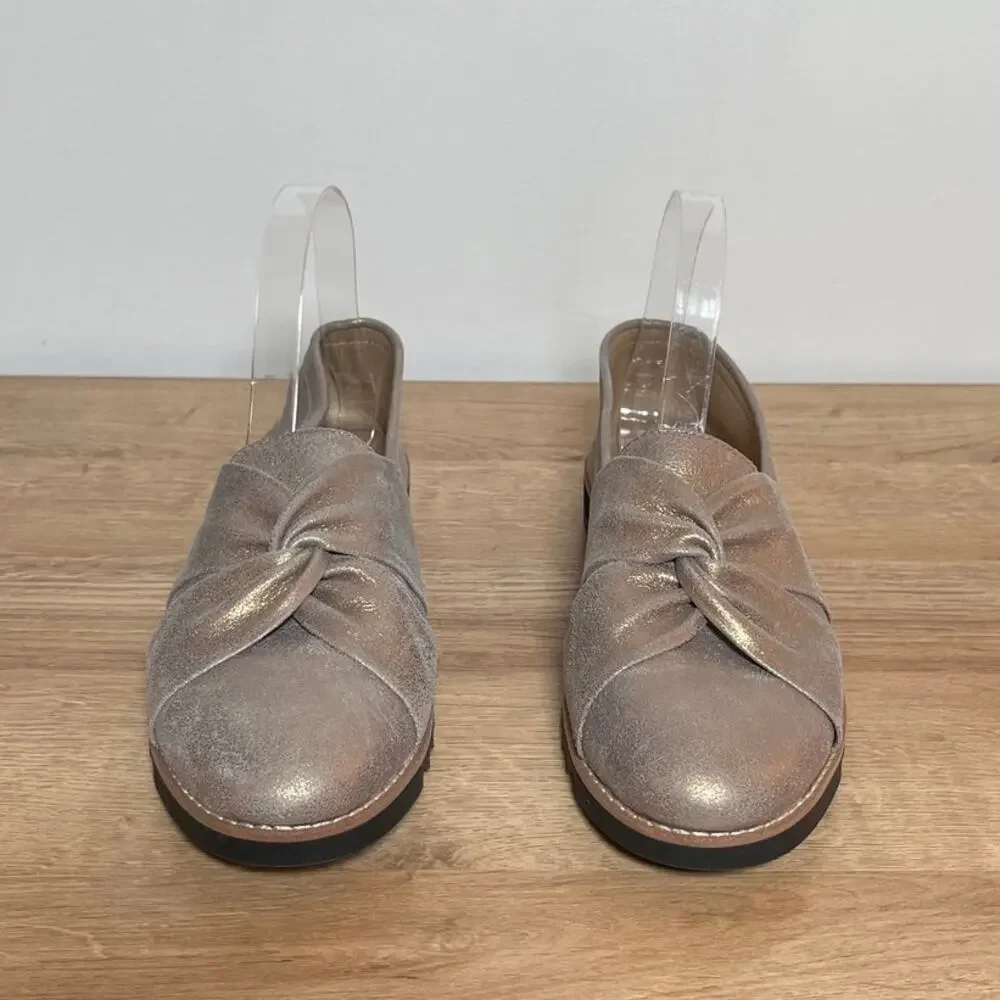 Eileen Fisher Eena Metallic Suede Twist Slip-On Loafers Platinum Sz 9.5 Comfort - Picture 2 of 6